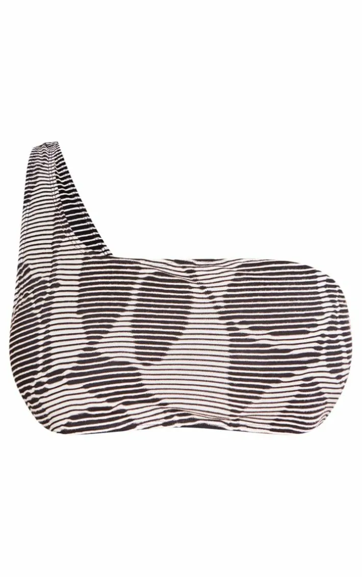 Plus Black Textured One Shoulder Bikini Top
