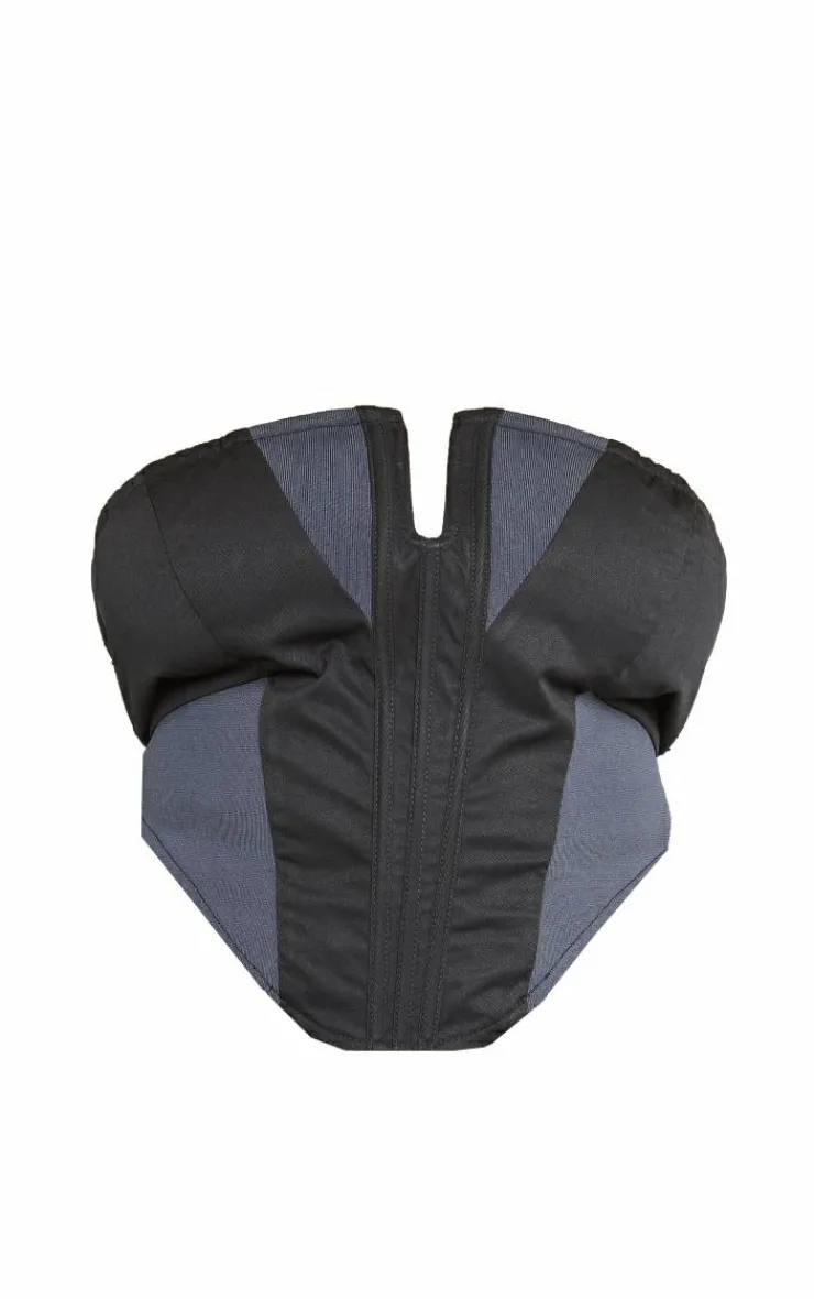 Hot PrettyLittleThing Plus V Bar Panel Detail Corset Black