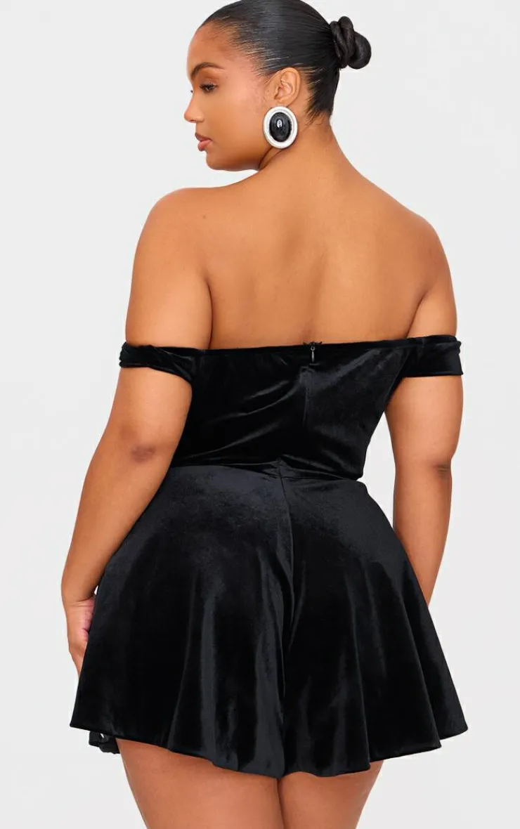 Plus Velvet Bardot Sweetheart Neckline Floaty Romper-PrettyLittleThing Online