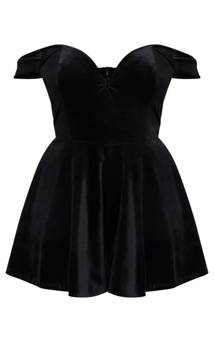 Plus Velvet Bardot Sweetheart Neckline Floaty Romper-PrettyLittleThing Online