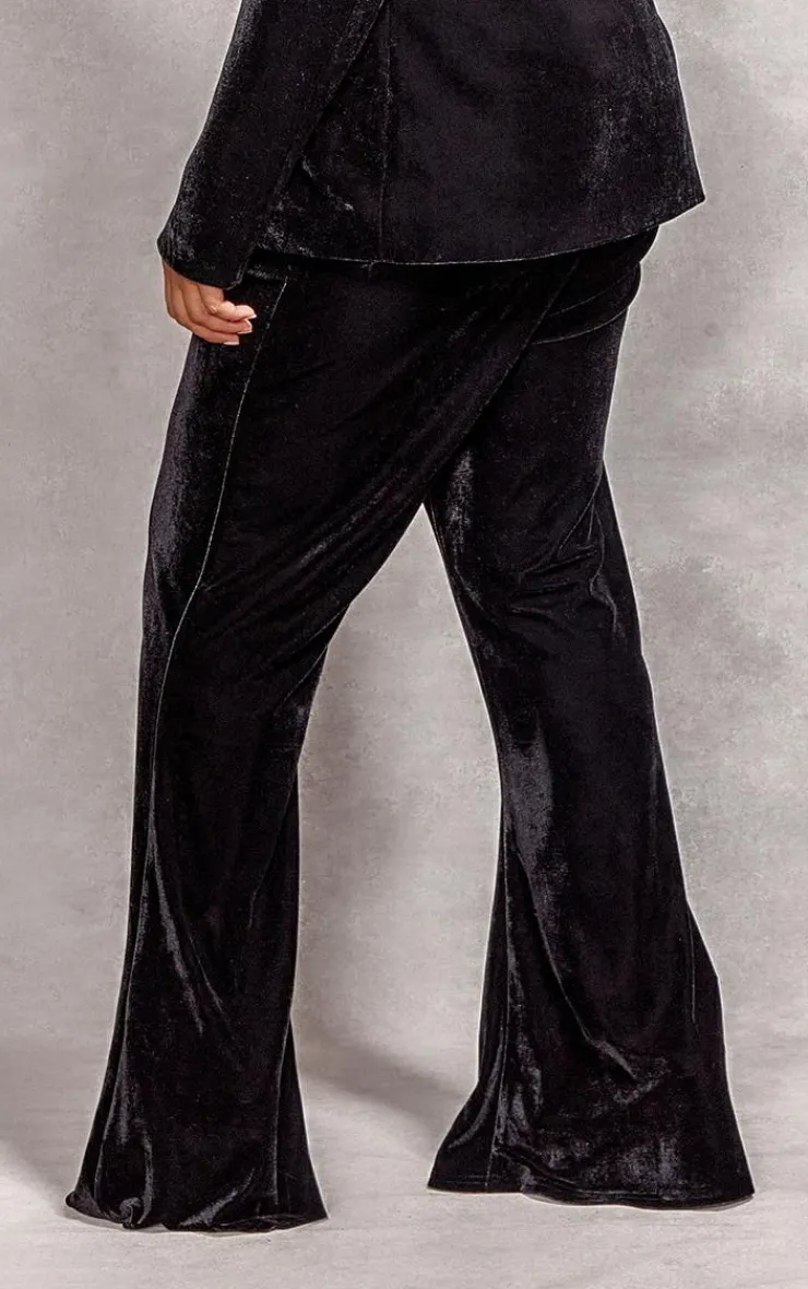 Outlet PrettyLittleThing Plus Velvet Pintuck Detail Flared Pants Black