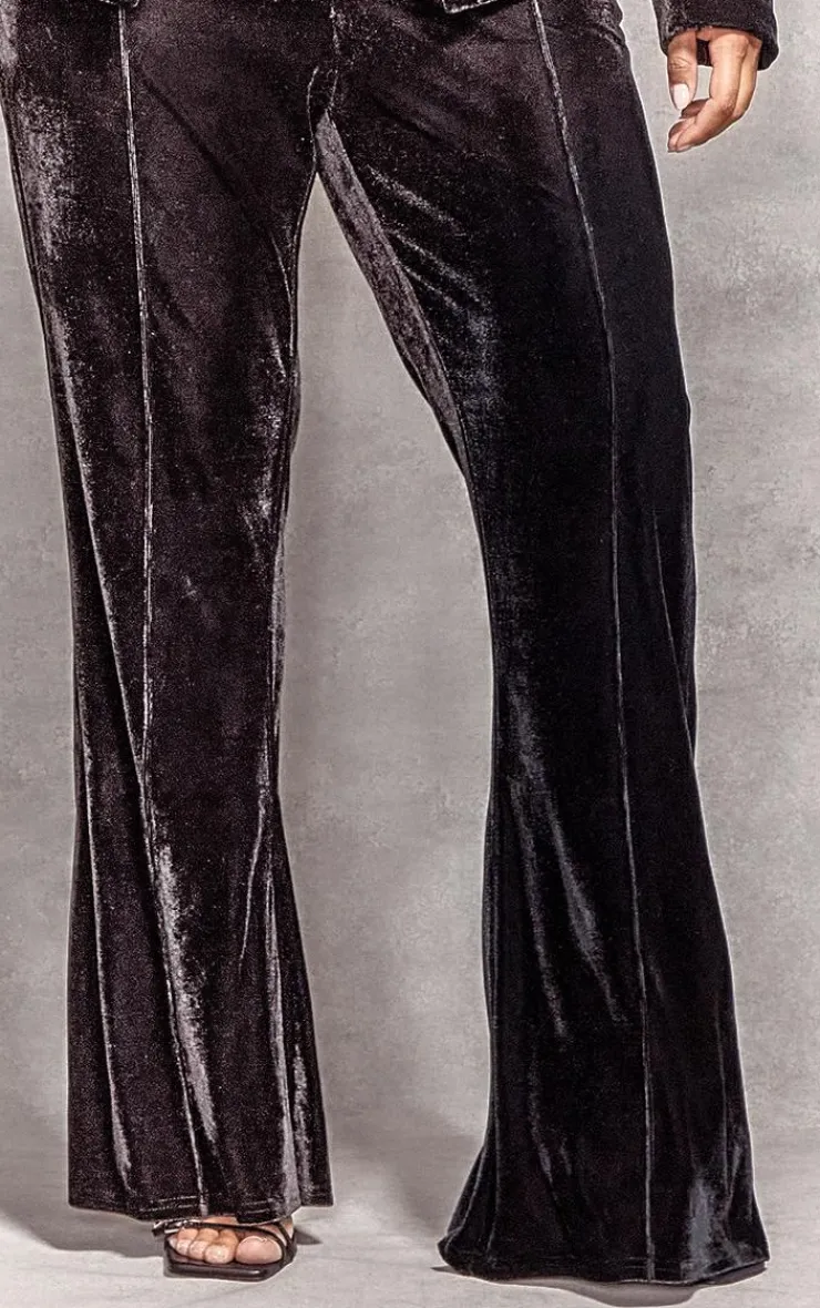 Outlet PrettyLittleThing Plus Velvet Pintuck Detail Flared Pants Black