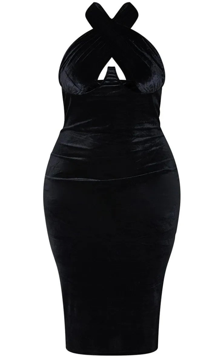 Plus Velvet Underwired Cross Front Midi Dress-PrettyLittleThing Clearance