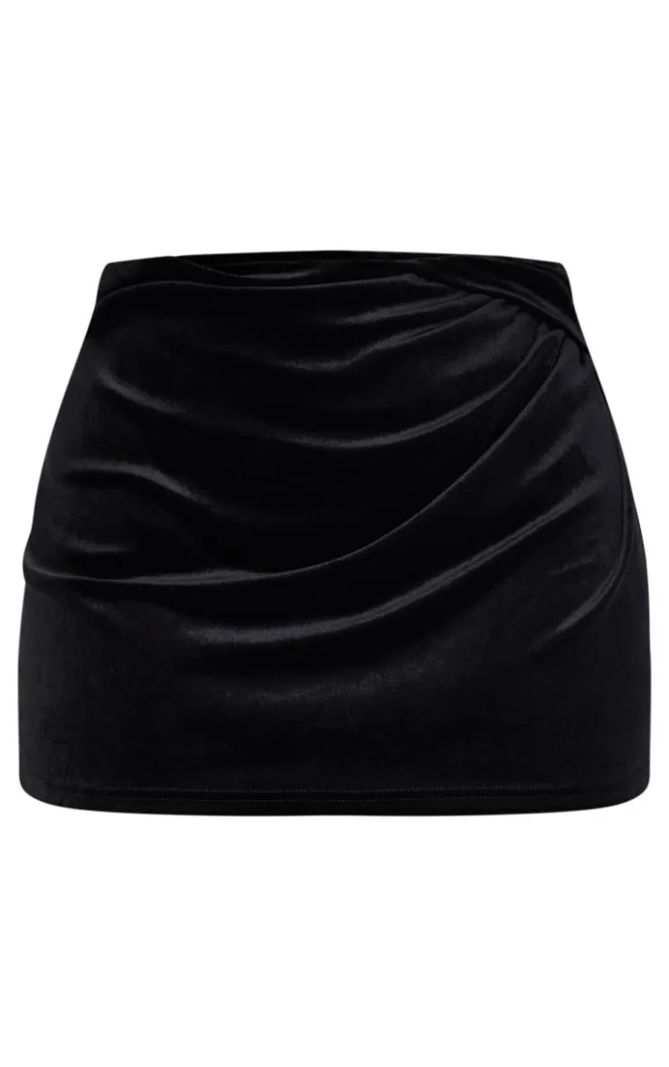Online PrettyLittleThing Plus Velvet Wrap Detail Mini Skirt Black