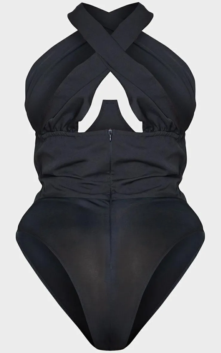 Plus Woven Cross Front Underwired Bodysuit-PrettyLittleThing Discount