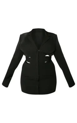 Plus Woven Cut Out Tie Back Blazer Dress-PrettyLittleThing New