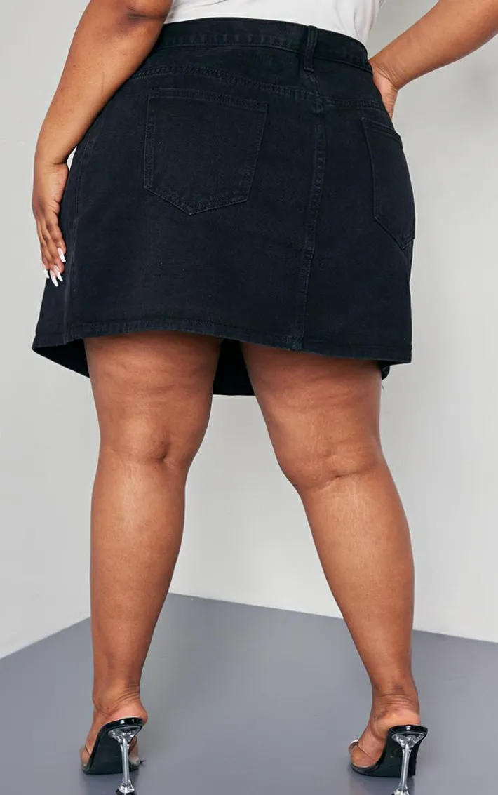 Plus Black Wrap Denim Mini Skirt