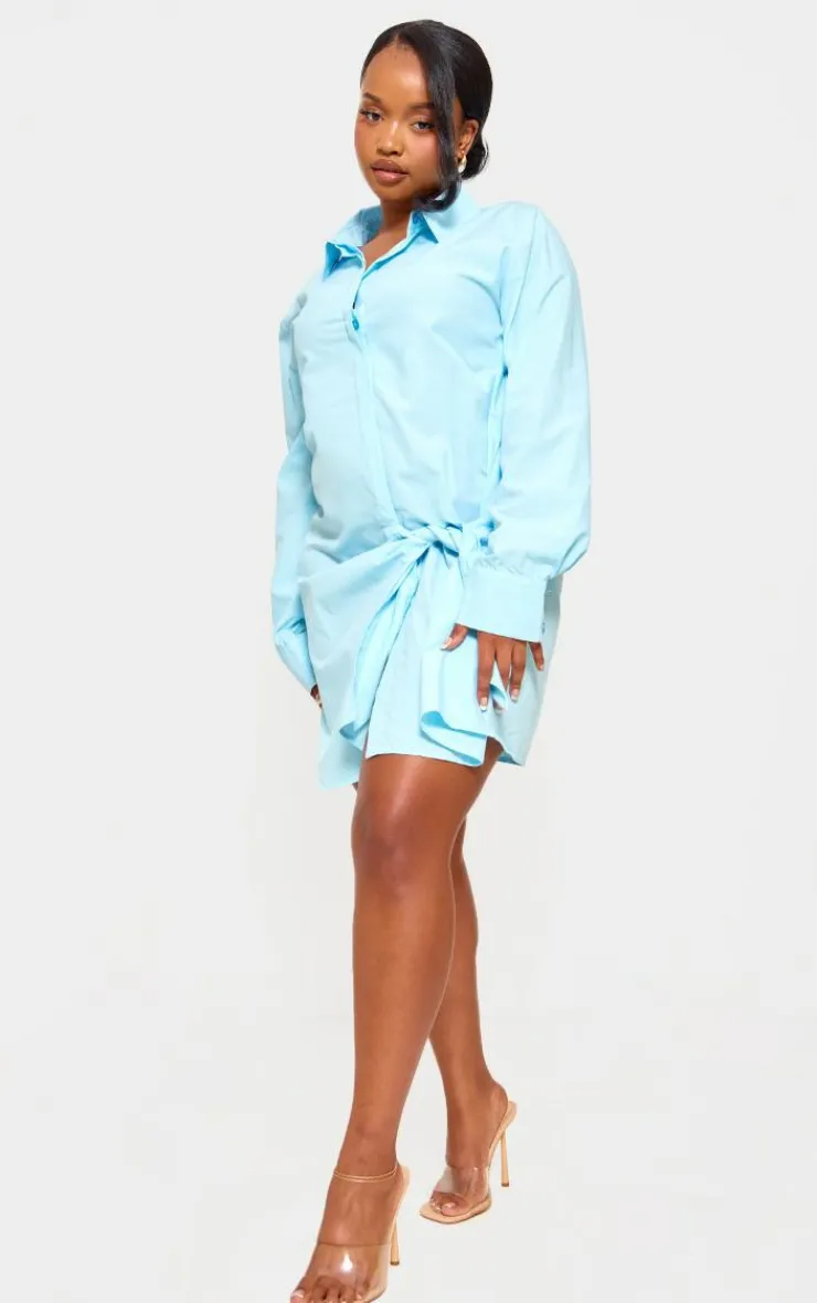 Plus Cotton Poplin Knot Shirt Dress-PrettyLittleThing Sale