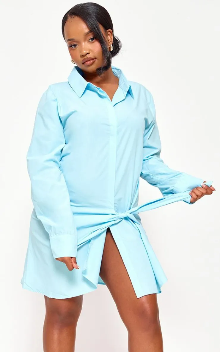 Plus Cotton Poplin Knot Shirt Dress-PrettyLittleThing Sale