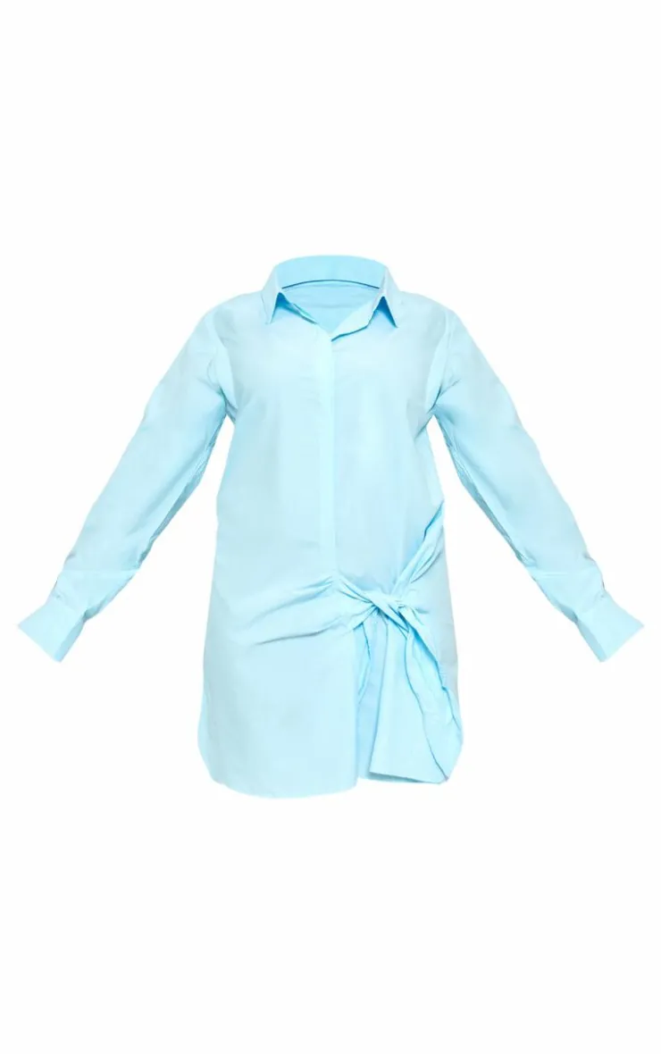 Plus Cotton Poplin Knot Shirt Dress-PrettyLittleThing Sale