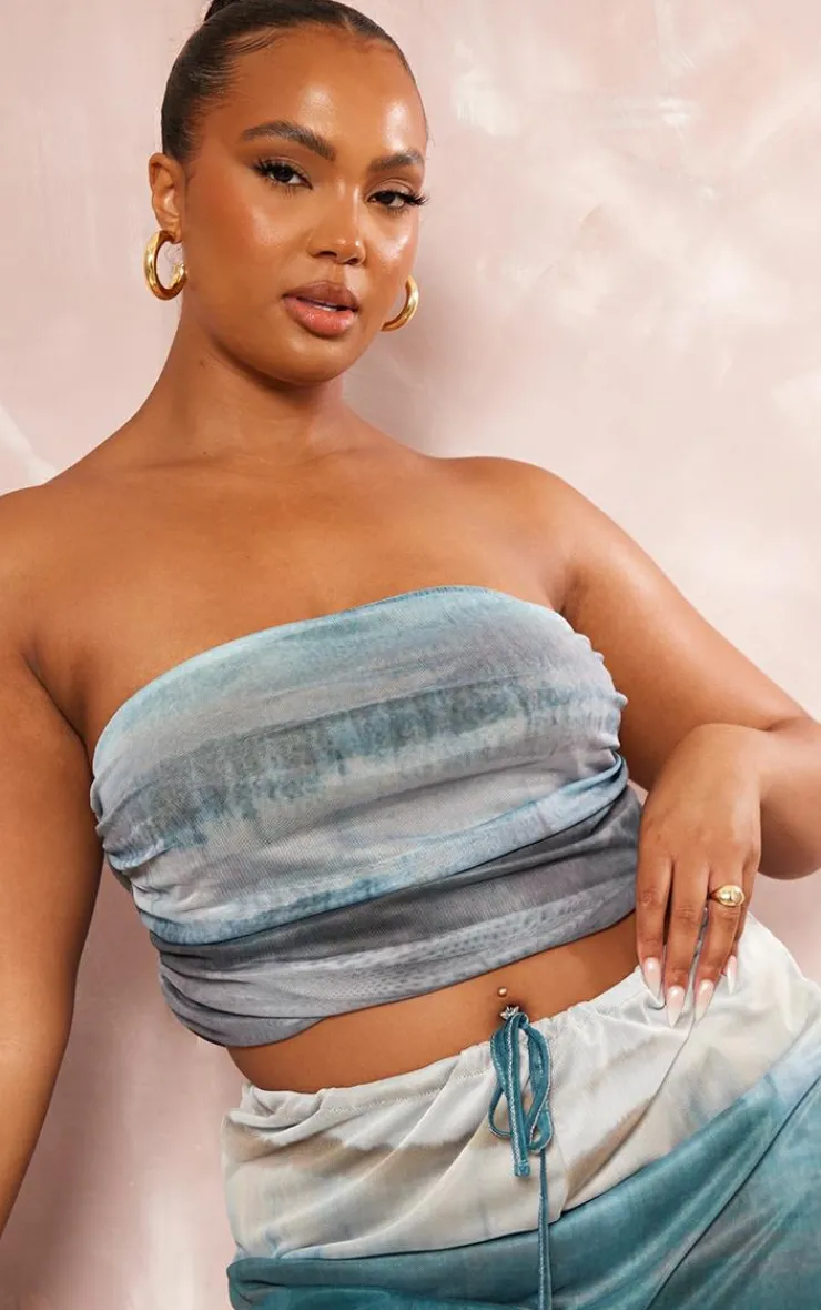 Online PrettyLittleThing Plus Ombre Printed Bandeau Top Blue