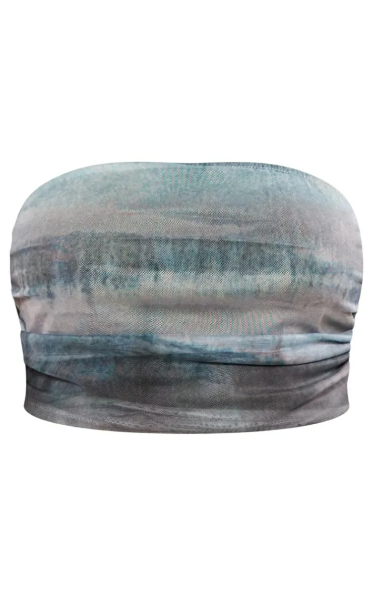 Online PrettyLittleThing Plus Ombre Printed Bandeau Top Blue