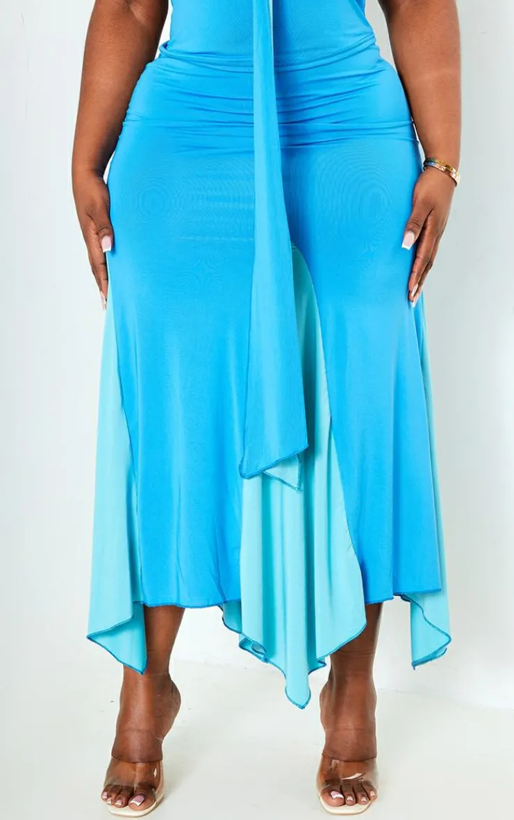 PrettyLittleThing Plus Slinky Contrast Midi Skirt Bright Blue