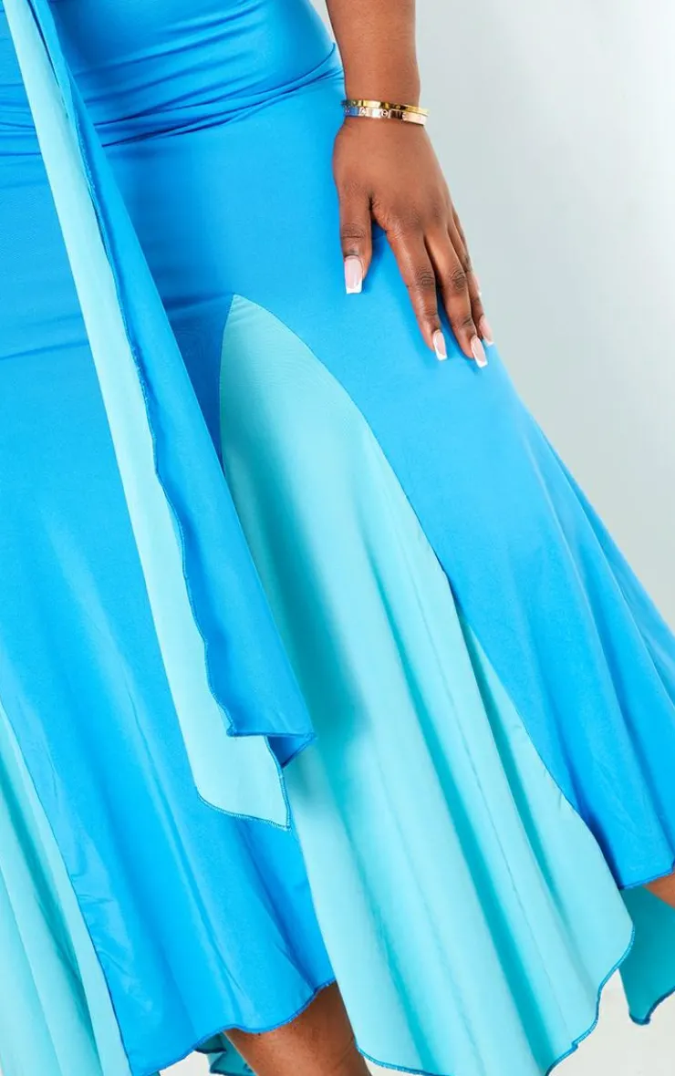 PrettyLittleThing Plus Slinky Contrast Midi Skirt Bright Blue