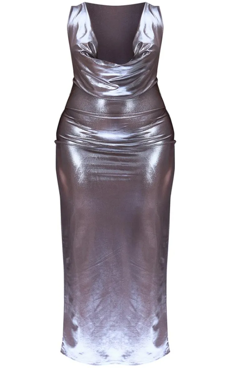 Plus Metallic Cowl Neck Maxi Dress-PrettyLittleThing Clearance