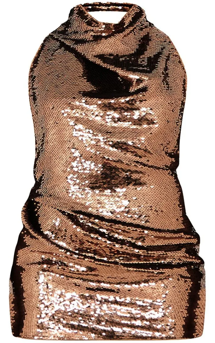 Plus Sequin High Neck Backless Bodycon Dress-PrettyLittleThing New