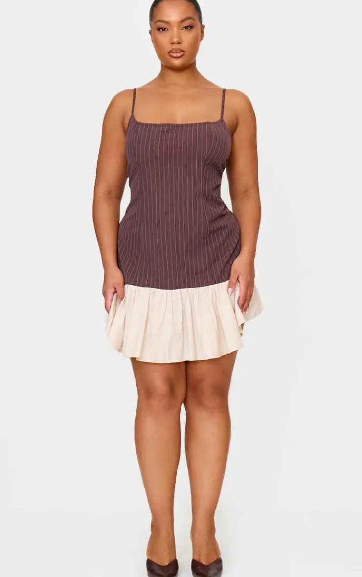 Plus Contrast Pinstripe Frill Hem Shift Dress-PrettyLittleThing Hot