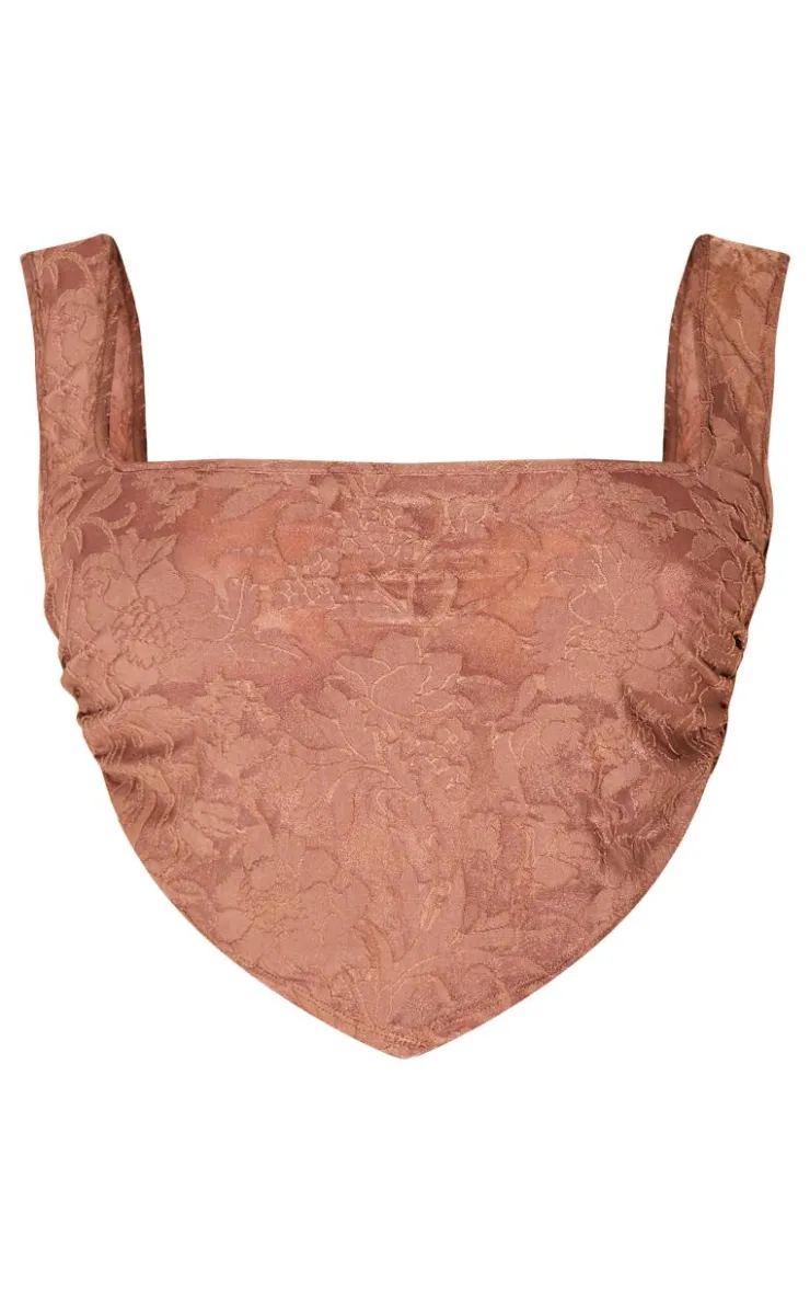 Clearance PrettyLittleThing Plus Devore Square Neck Crop Top Brown