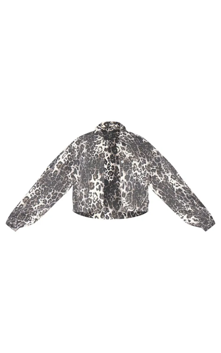 PrettyLittleThing Bomber Jackets*Plus Leopard Print Cropped Boxy Bomber Jacket