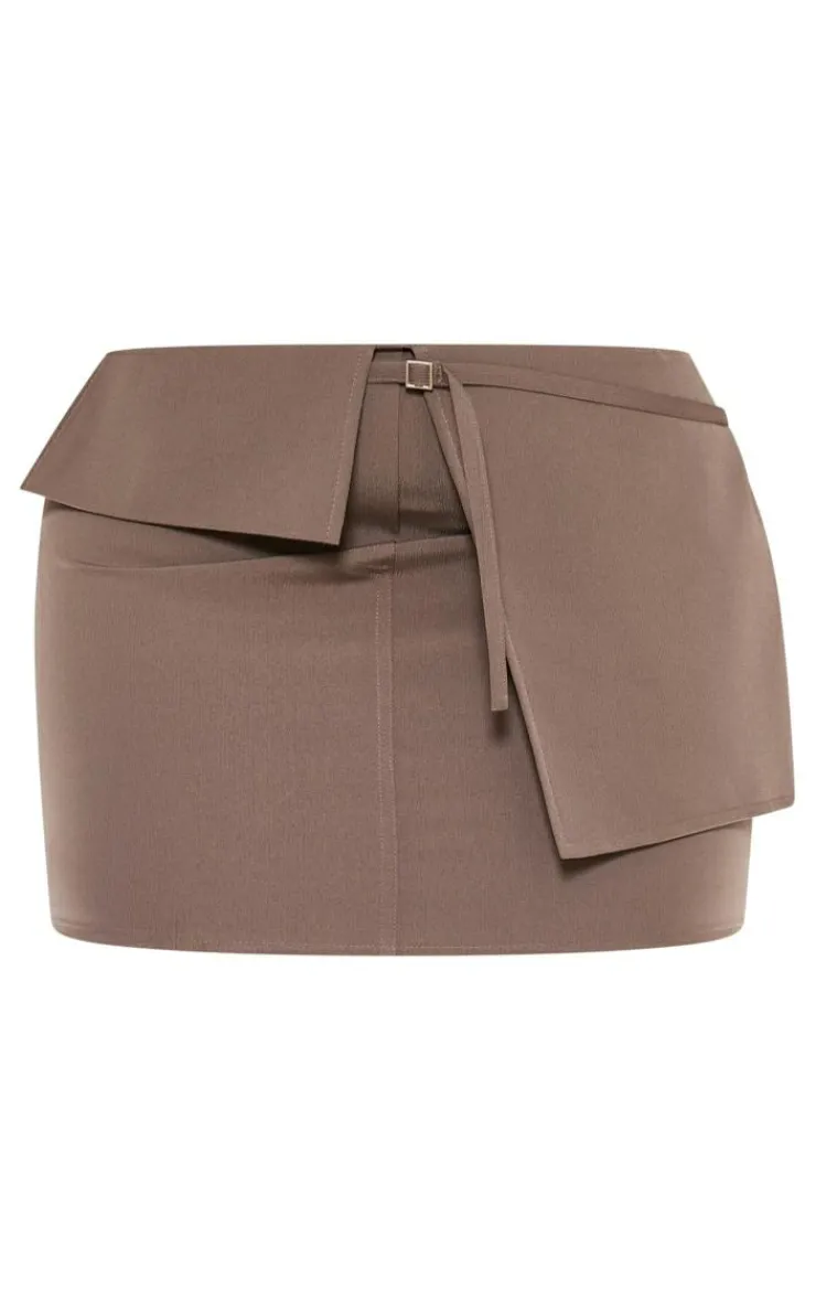 Clearance PrettyLittleThing Plus Textured Woven Fold Over Waist Micro Mini Skirt Brown