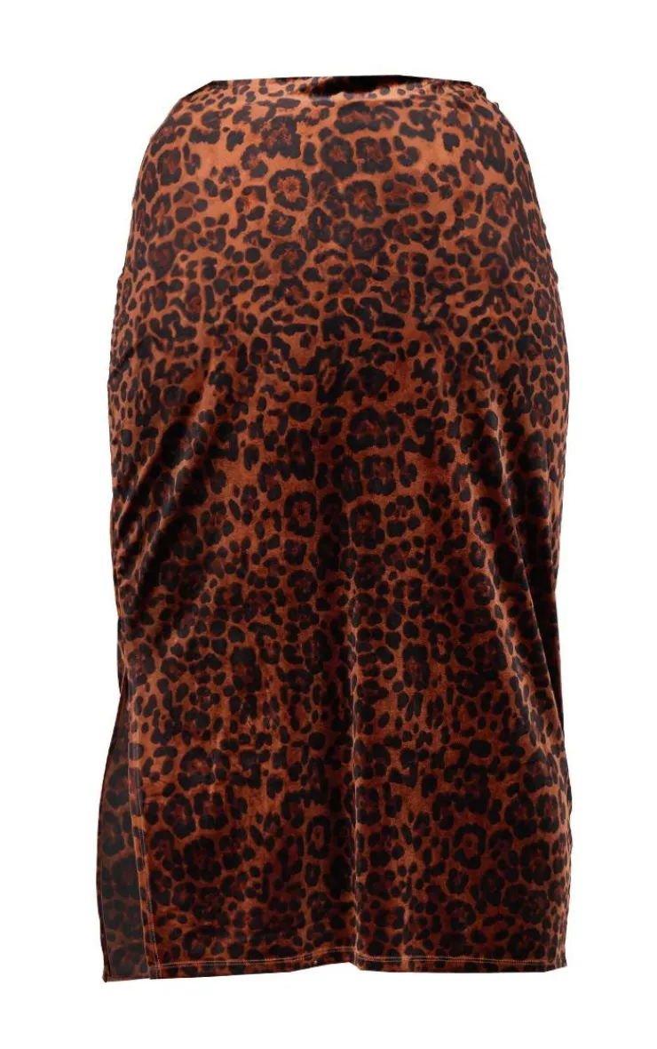 Hot PrettyLittleThing Plus Velvet Animal Print Midi Skirt Brown