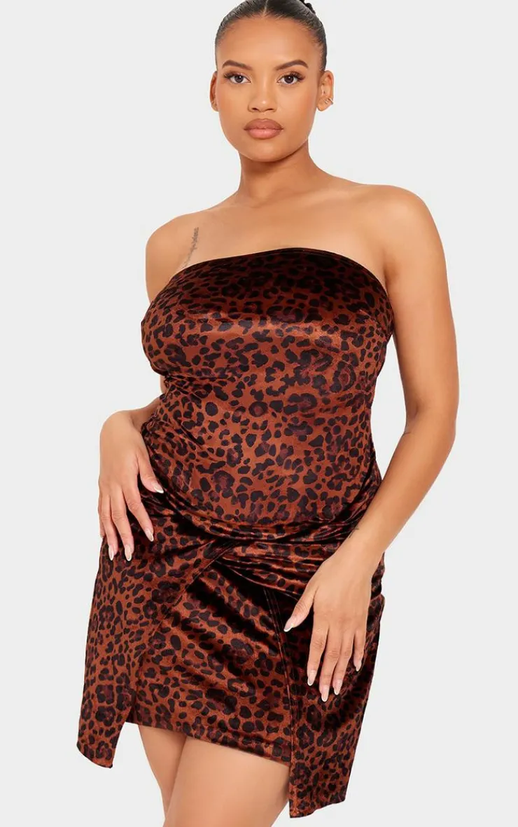 Plus Velvet Leopard Knot Detail Bandeau Mini Dress-PrettyLittleThing Discount