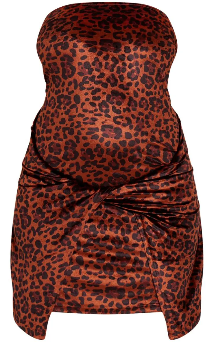 Plus Velvet Leopard Knot Detail Bandeau Mini Dress-PrettyLittleThing Discount