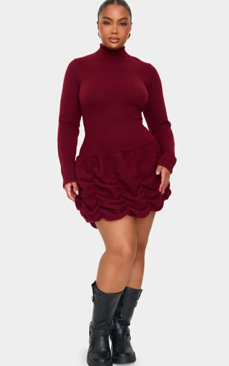Plus High Neck Knitted Puffball Mini Dress-PrettyLittleThing Discount