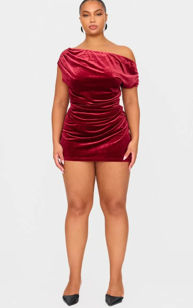 PrettyLittleThing Plus Velvet Wrap Detail Mini Skirt Burgundy