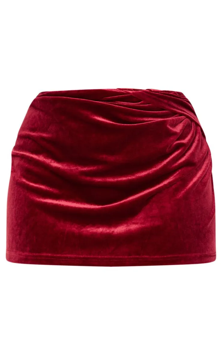 PrettyLittleThing Plus Velvet Wrap Detail Mini Skirt Burgundy