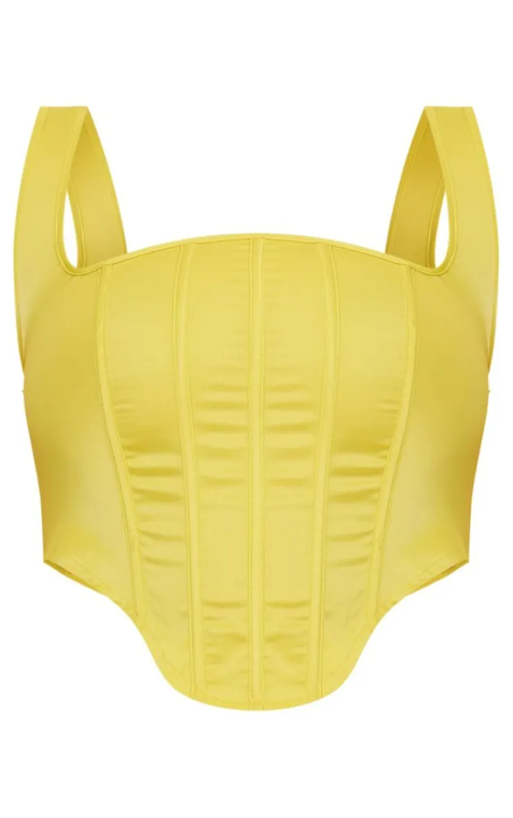 PrettyLittleThing Plus Chartreuse Satin Boned Corset Lime