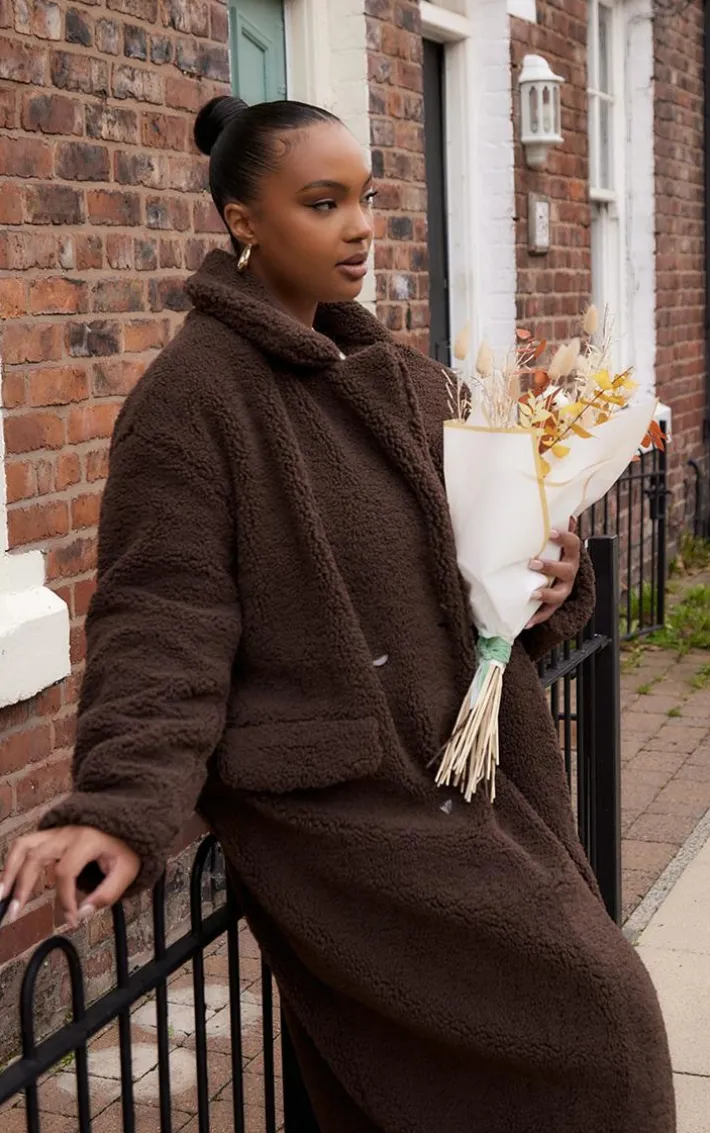 Plus Chocolate Longline Borg Coat