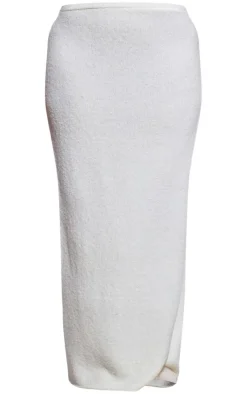Clearance PrettyLittleThing Plus Brushed Knitted Maxi Skirt Cream
