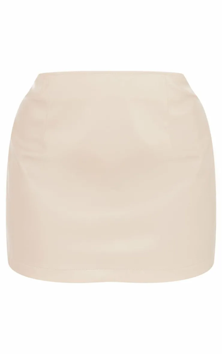 Hot PrettyLittleThing Plus Faux Leather Micro Mini Skirt Cream