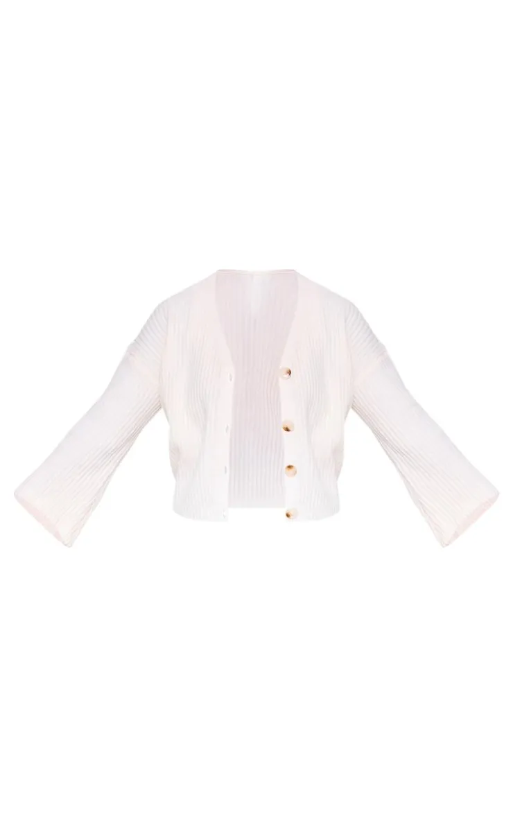 Online PrettyLittleThing Plus Knit Rib Button Cardigan Cream