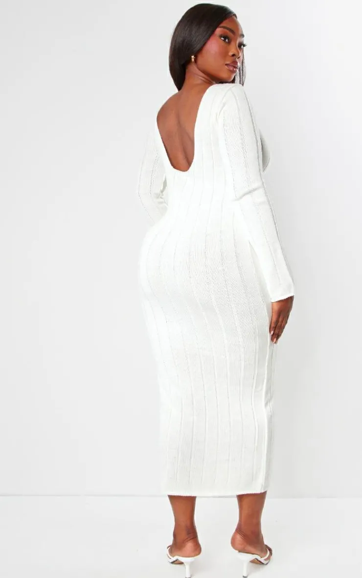 Plus Knitted Wide Ribbed Scoop Back Midaxi Dress-PrettyLittleThing Outlet