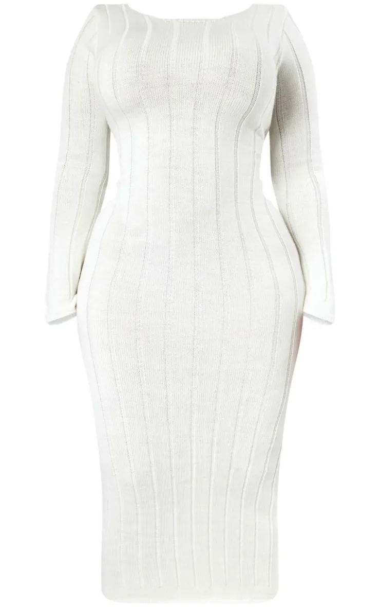 Plus Knitted Wide Ribbed Scoop Back Midaxi Dress-PrettyLittleThing Outlet
