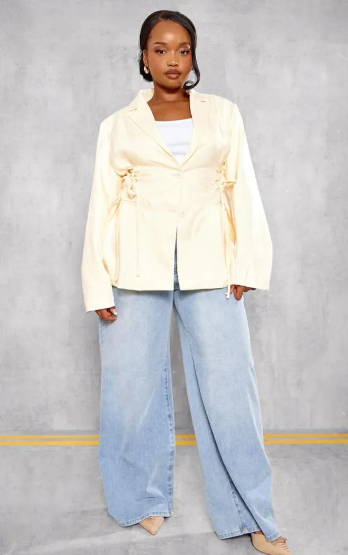 Plus Cream Lace Up Waist Blazer