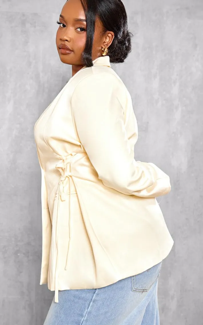 Plus Cream Lace Up Waist Blazer