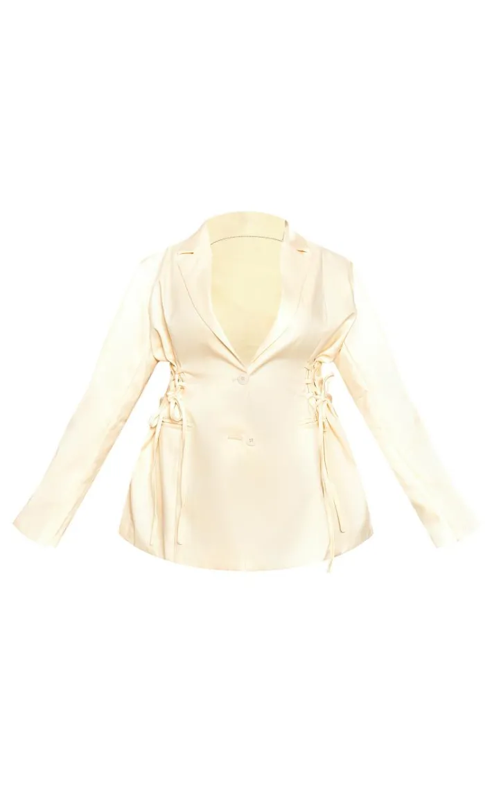 Plus Cream Lace Up Waist Blazer