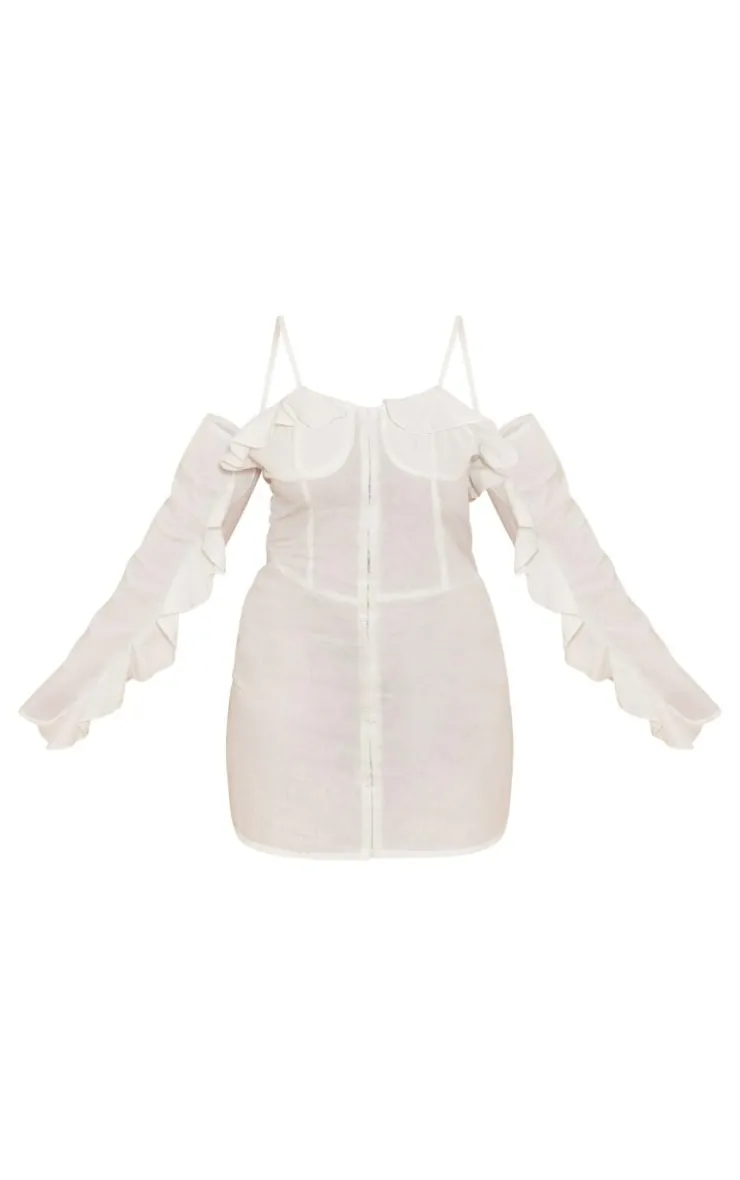 Plus Linen Look Frill Bardot Bodycon Dress-PrettyLittleThing Hot