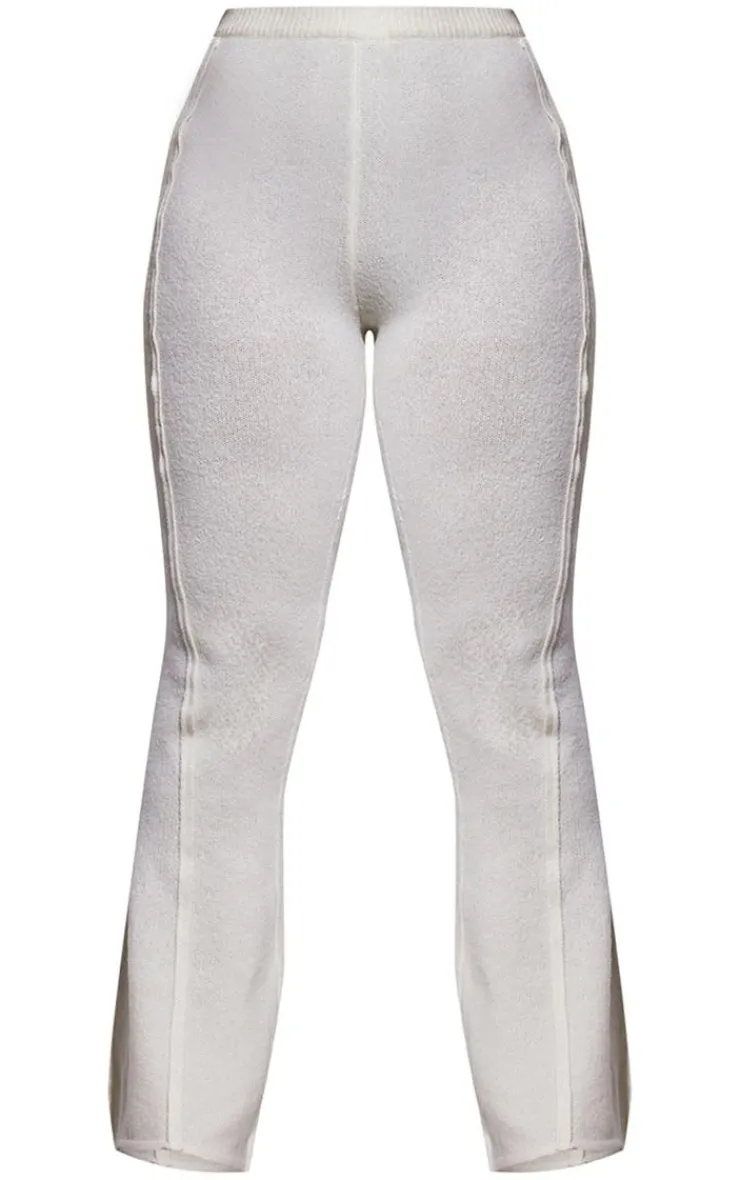 Online PrettyLittleThing Plus Marl Knit Wide Leg Pants Cream