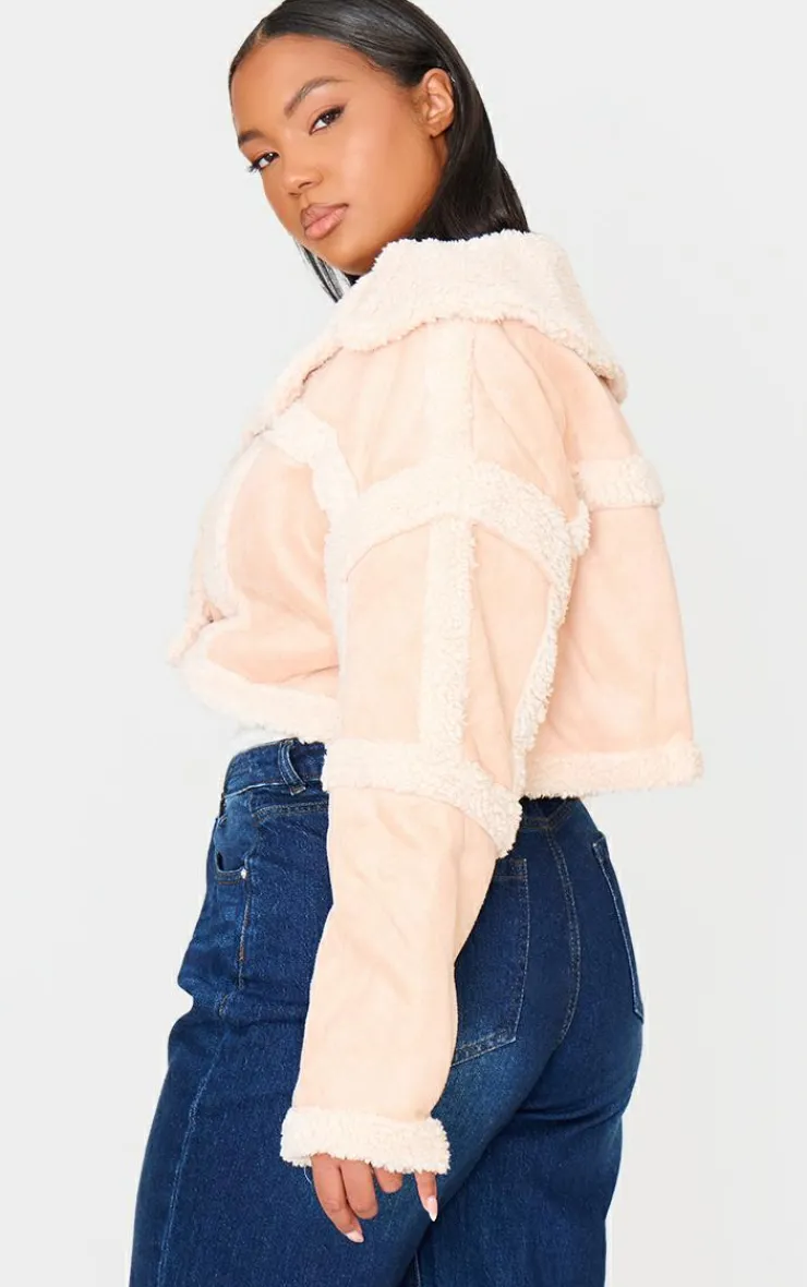 PrettyLittleThing Aviator Jackets*Plus Shearling Trim Crop Aviator