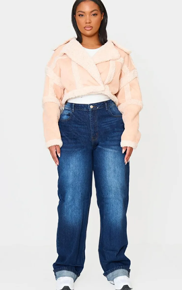 PrettyLittleThing Aviator Jackets*Plus Shearling Trim Crop Aviator