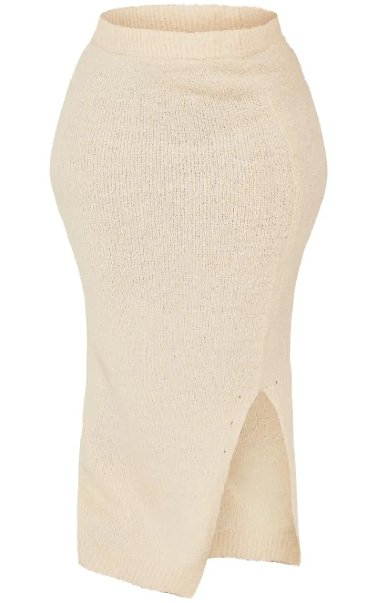 Clearance PrettyLittleThing Plus Soft Knit Boucle Maxi Skirt Cream