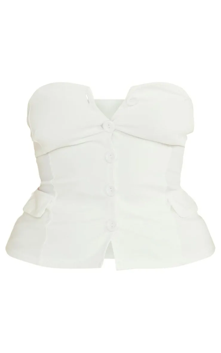 Discount PrettyLittleThing Plus Stretch Woven Bandeau Top Cream