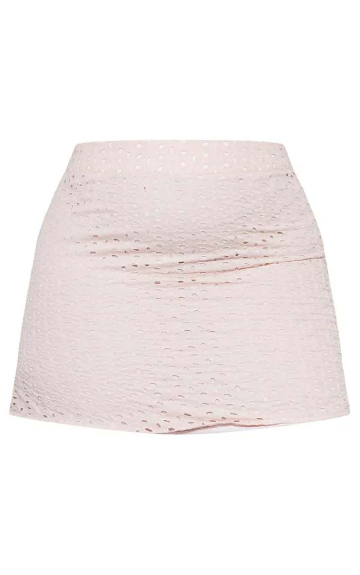 Discount PrettyLittleThing Plus Broderie Anglaise Bodycon Skirt Dusty Pink