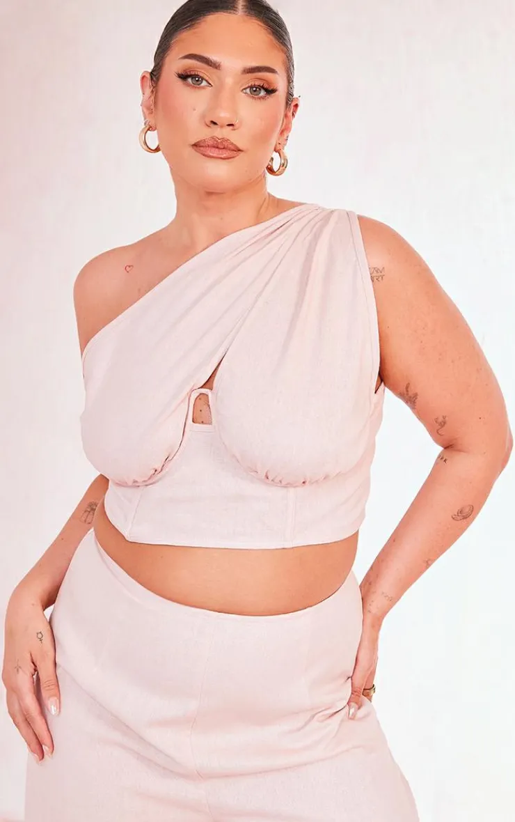 New PrettyLittleThing Plus One Shoulder Corset Top Dusty Pink