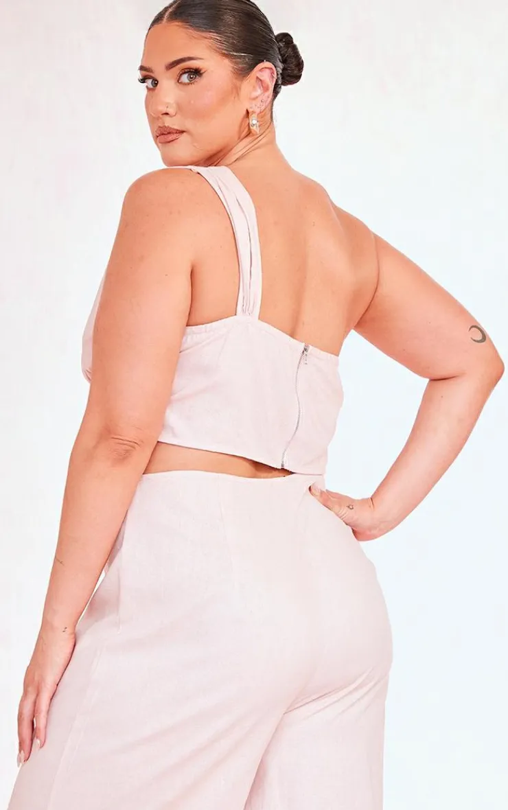 New PrettyLittleThing Plus One Shoulder Corset Top Dusty Pink