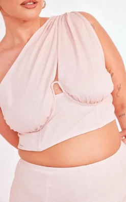 New PrettyLittleThing Plus One Shoulder Corset Top Dusty Pink